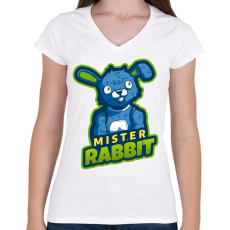 PRINTFASHION Mister Rabbit - Női V-nyakú póló - Fehér
