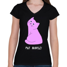 PRINTFASHION MIT AKARSZ - Női V-nyakú póló - Fekete női póló