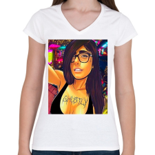 PRINTFASHION MK - Női V-nyakú póló - Fehér női póló