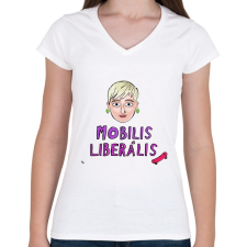 PRINTFASHION Mobilis Liberális - Női V-nyakú póló - Fehér női póló