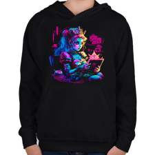 PRINTFASHION Modern hercegnő - Gyerek kapucnis pulóver - Fekete gyerek pulóver, kardigán