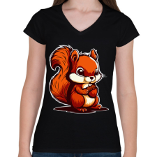 PRINTFASHION mókus - Női V-nyakú póló - Fekete női póló