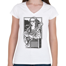 PRINTFASHION Mona Lisa gitáros - Női V-nyakú póló - Fehér