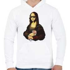 PRINTFASHION Mona lisa kebebbal - Férfi kapucnis pulóver - Fehér férfi pulóver, kardigán