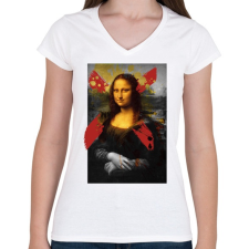 PRINTFASHION Mona Lisa - Női V-nyakú póló - Fehér női póló