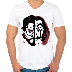 PRINTFASHION Money Heist - A Nagy Pénzrablás - La Casa de Papel - Férfi V-nyakú póló - Fehér