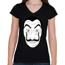 PRINTFASHION Money heist maszk nevekkel - Női V-nyakú póló - Fekete női póló