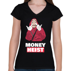 PRINTFASHION MONEY HEIST - Női V-nyakú póló - Fekete