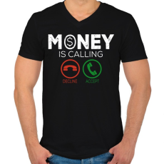 PRINTFASHION Money is callin - Férfi V-nyakú póló - Fekete
