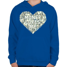 PRINTFASHION Money loves me - Gyerek kapucnis pulóver - Királykék