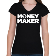 PRINTFASHION Money maker - Női V-nyakú póló - Fekete női póló