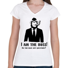 PRINTFASHION monkey boss - Női V-nyakú póló - Fehér női póló