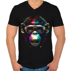 PRINTFASHION Monkey design - Férfi V-nyakú póló - Fekete