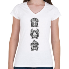 PRINTFASHION Monkeys - Női V-nyakú póló - Fehér