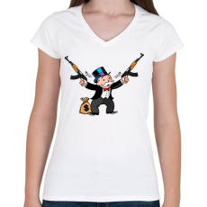 PRINTFASHION Monopoly+ kalasnyikov - Női V-nyakú póló - Fehér