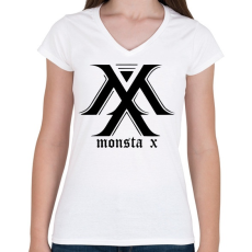 PRINTFASHION monsta x - Női V-nyakú póló - Fehér