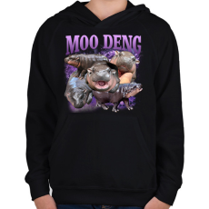 PRINTFASHION Moo Deng - Gyerek kapucnis pulóver - Fekete