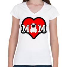 PRINTFASHION Mops mom - Női V-nyakú póló - Fehér női póló