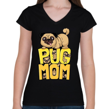 PRINTFASHION Mopsz Anya - Női V-nyakú póló - Fekete női póló