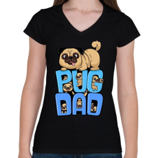 PRINTFASHION Mopsz Apa - Női V-nyakú póló - Fekete