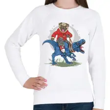 PRINTFASHION Mopsz és a T-rex - Női pulóver - Fehér női pulóver, kardigán