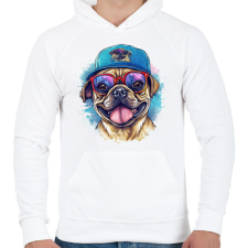 PRINTFASHION Mopsz - Férfi kapucnis pulóver - Fehér férfi pulóver, kardigán