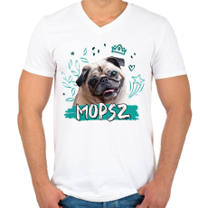 PRINTFASHION Mopsz firka - Férfi V-nyakú póló - Fehér