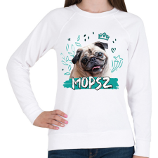 PRINTFASHION Mopsz firka - Női pulóver - Fehér női pulóver, kardigán