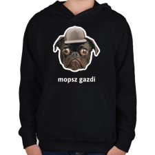 PRINTFASHION mopsz gazdi 3 - Gyerek kapucnis pulóver - Fekete gyerek pulóver, kardigán