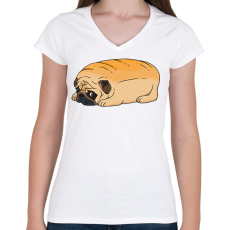 PRINTFASHION Mopsz kenyér - Női V-nyakú póló - Fehér