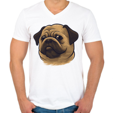PRINTFASHION Mopsz - Pug - Férfi V-nyakú póló - Fehér