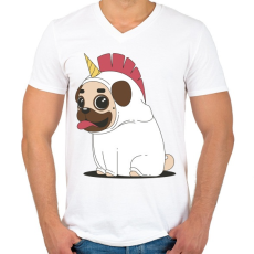 PRINTFASHION Mopsz unikornis - Férfi V-nyakú póló - Fehér