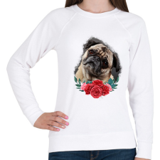 PRINTFASHION Mopsz virággal - Női pulóver - Fehér női pulóver, kardigán