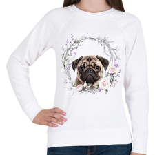 PRINTFASHION mopsz virágokkal - Női pulóver - Fehér női pulóver, kardigán