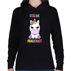 PRINTFASHION Morcos unikornis - Női kapucnis pulóver - Fekete