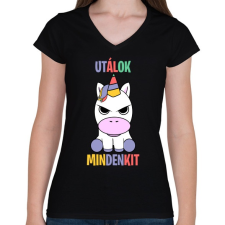 PRINTFASHION Morcos unikornis - Női V-nyakú póló - Fekete női póló