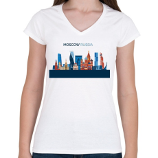 PRINTFASHION Moscow - Női V-nyakú póló - Fehér