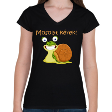 PRINTFASHION Mosolyt kérek - Női V-nyakú póló - Fekete női póló