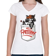 PRINTFASHION Mosómedve a zsebben - Női V-nyakú póló - Fehér női póló