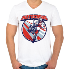 PRINTFASHION Motocross - Férfi V-nyakú póló - Fehér férfi póló