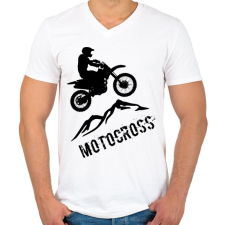 PRINTFASHION Motocross  - Férfi V-nyakú póló - Fehér férfi póló