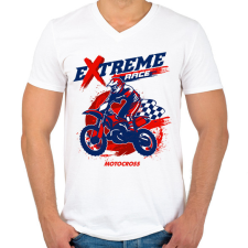 PRINTFASHION Motocross  - Férfi V-nyakú póló - Fehér férfi póló