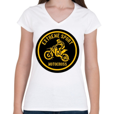 PRINTFASHION motocross - Női V-nyakú póló - Fehér női póló