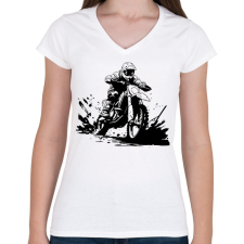 PRINTFASHION motocross - Női V-nyakú póló - Fehér női póló