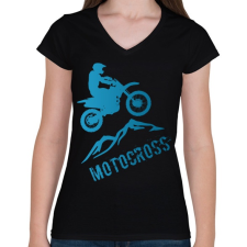 PRINTFASHION Motocross  - Női V-nyakú póló - Fekete női póló