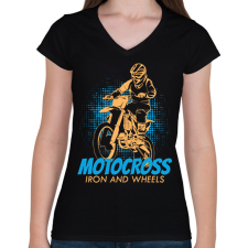 PRINTFASHION Motocross - Női V-nyakú póló - Fekete női póló