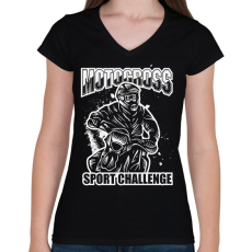 PRINTFASHION Motocross - Női V-nyakú póló - Fekete
