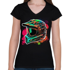 PRINTFASHION Motocross sisak - Női V-nyakú póló - Fekete