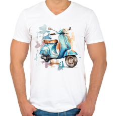 PRINTFASHION Motor  - Férfi V-nyakú póló - Fehér