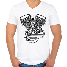 PRINTFASHION Motorblokk - Férfi V-nyakú póló - Fehér férfi póló